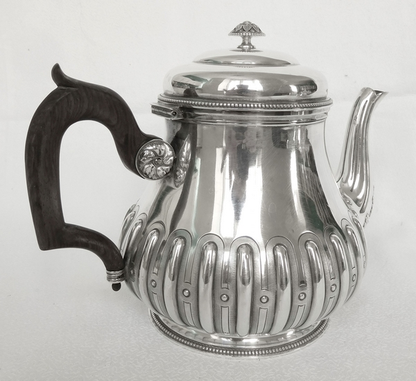 Sterling silver Regency style teapot, ebony handle, late 19th century