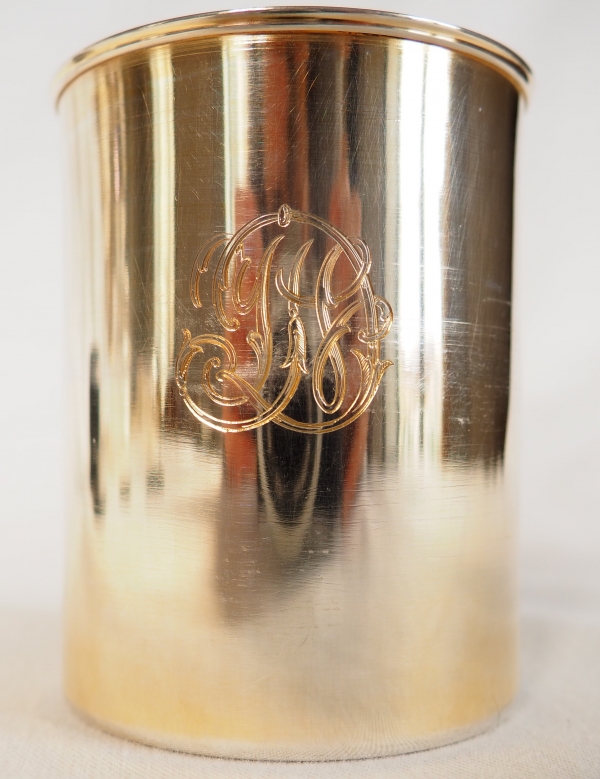 Timbale litron gobelet vermeil (argent massif doré) - poinçon Minerve