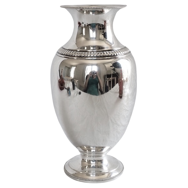 Tall Louis XVI style sterling silver vase - silversmith Louis Coignet