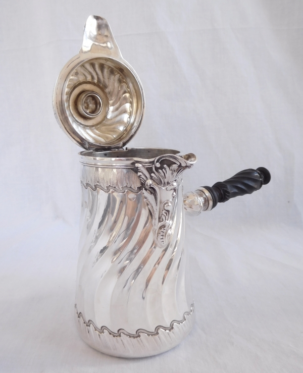 Sterling silver chocolate pot or coffee pot, Louis XV style - silversmith Boin Taburet