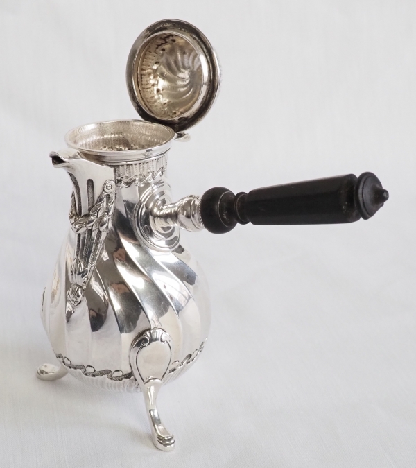 Tall sterling silver coffee pot, Louis XV style - late 19th century