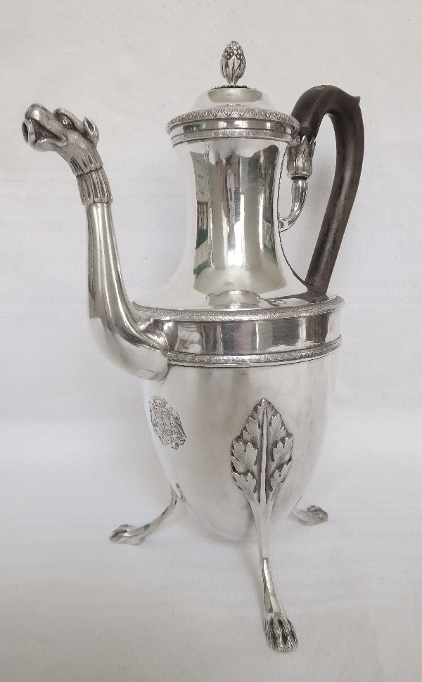 Antique French sterling silver coffee pot, Empire period, early 19th century