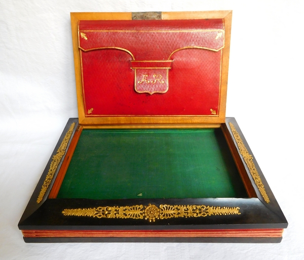 Boîte coffret à Courrier Secret d'époque Charles X En Citronnier Et Bronze Doré