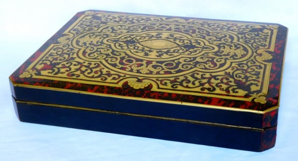 Boulle marquetry (tortoiseshell and brass) gambling box, Louis XIV style, Napoleon III production