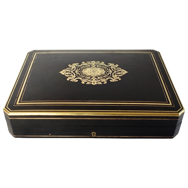 Coffret / boîte à jeux en bois ébène et marqueterie Boulle - époque Napoléon III