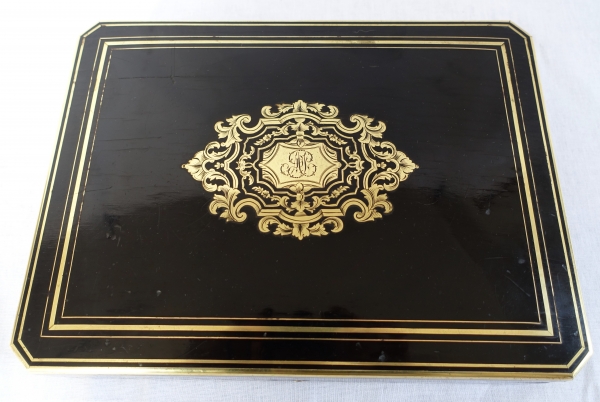 Ebony gambling box, brass Boulle marquetry, Napoleon III period