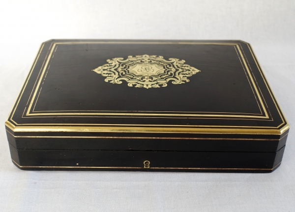 Ebony gambling box, brass Boulle marquetry, Napoleon III period