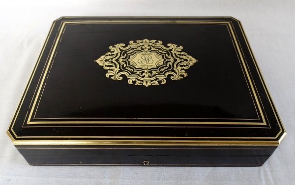 Ebony gambling box, brass Boulle marquetry, Napoleon III period