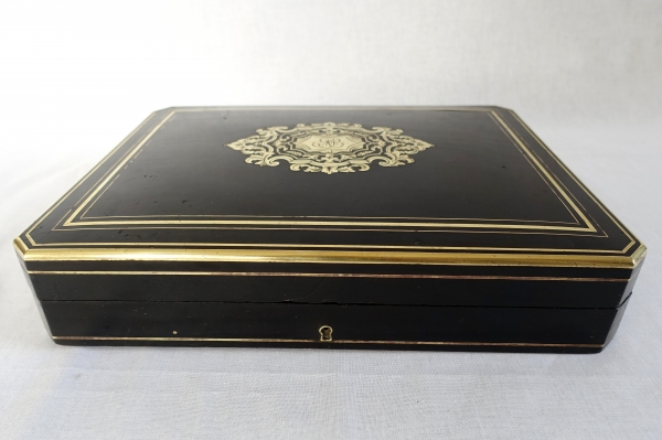 Ebony gambling box, brass Boulle marquetry, Napoleon III period