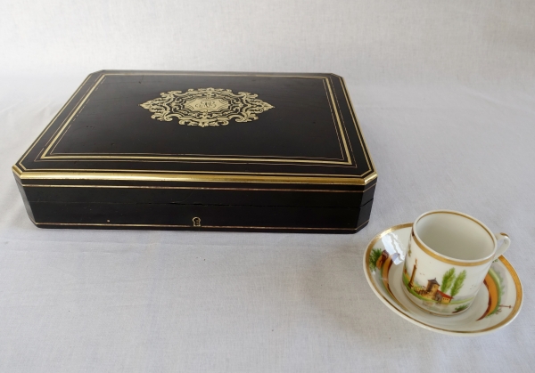 Ebony gambling box, brass Boulle marquetry, Napoleon III period