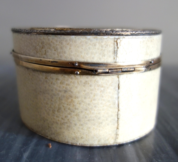 Russie - Saint Petersbourg - Boîte à bijoux en galuchat, vermeil et fixé sous verre 12cm