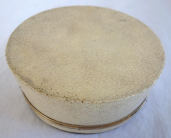 Russie - Saint Petersbourg - Boîte à bijoux en galuchat, vermeil et fixé sous verre 12cm