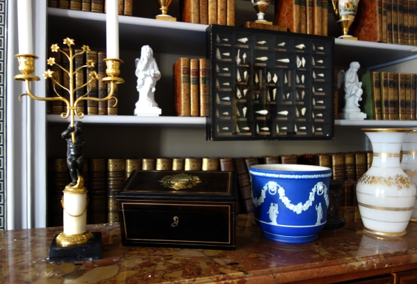 Boîte à thé en bois noirci et marqueterie de laiton - époque Napoléon III