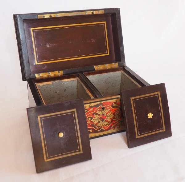 Boulle marquetry and blackened wood tea box signed Vervelle - mid 19th century