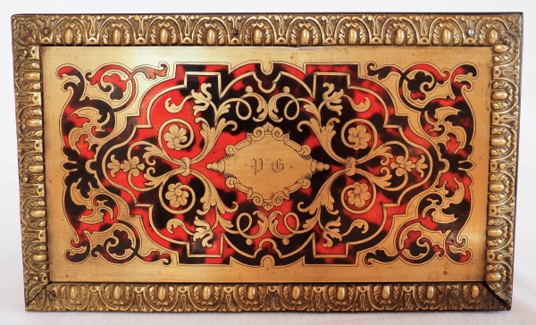 Vervelle Aîné : boîte à thé en marqueterie Boulle, époque XIXe siècle vers 1840 - 1850