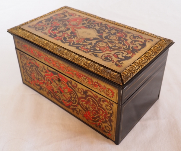 Boulle marquetry and blackened wood tea box signed Vervelle - mid 19th century