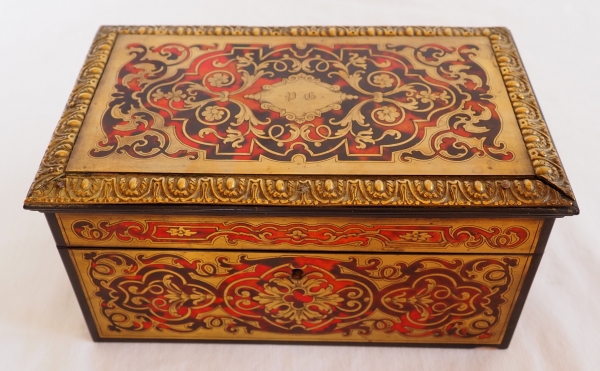 Boulle marquetry and blackened wood tea box signed Vervelle - mid 19th century