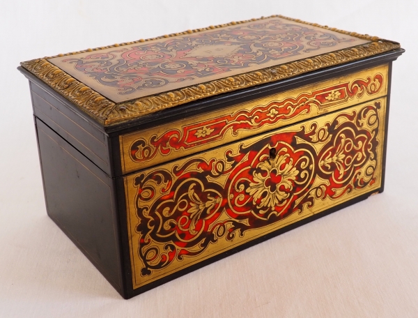 Boulle marquetry and blackened wood tea box signed Vervelle - mid 19th century