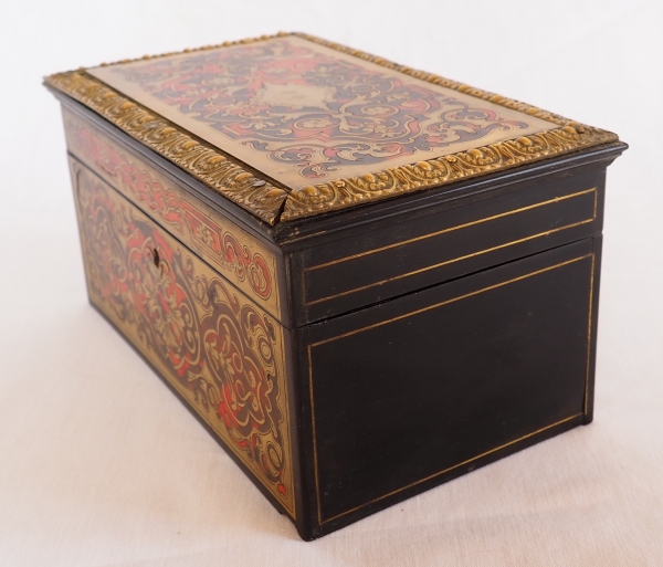 Boulle marquetry and blackened wood tea box signed Vervelle - mid 19th century