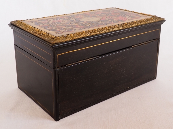 Boulle marquetry and blackened wood tea box signed Vervelle - mid 19th century