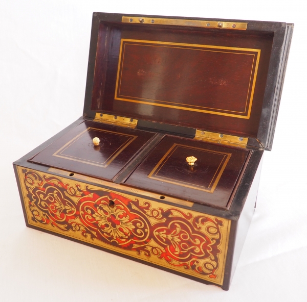 Boulle marquetry and blackened wood tea box signed Vervelle - mid 19th century