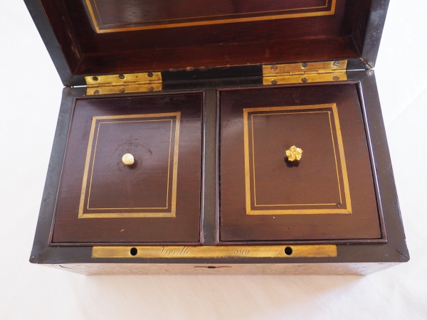 Boulle marquetry and blackened wood tea box signed Vervelle - mid 19th century