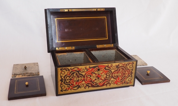 Boulle marquetry and blackened wood tea box signed Vervelle - mid 19th century