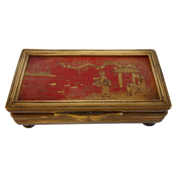 Laquered bronze stamp box or pill box in the taste of China, 19th century