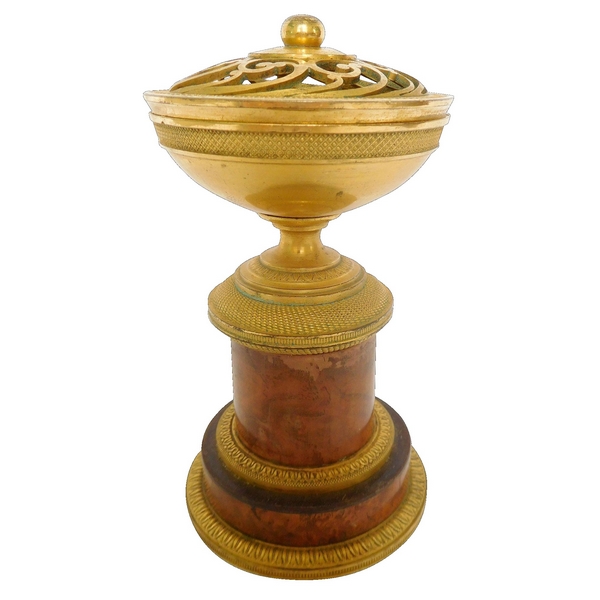 Brule-parfum cassolette en acajou et bronze doré, époque Empire