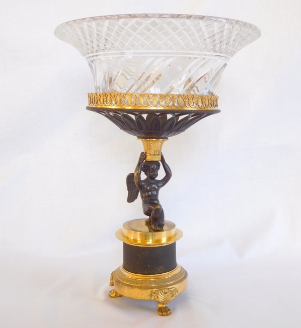 Surtout / centre de table en bronze doré et patiné et cristal du Creusot - époque Restauration style Empire
