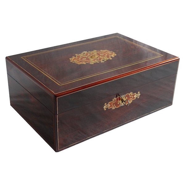 Grand coffret à foulards / cassette à bijoux Napoleon III en marqueterie - couronne de Comte