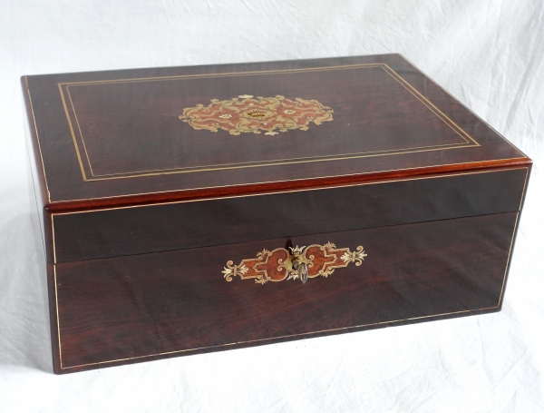 Large marquetry scarf box / jewelry box, Napoleon III production - 19th century