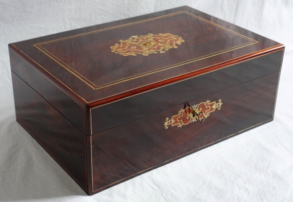 Large marquetry scarf box / jewelry box, Napoleon III production - 19th century