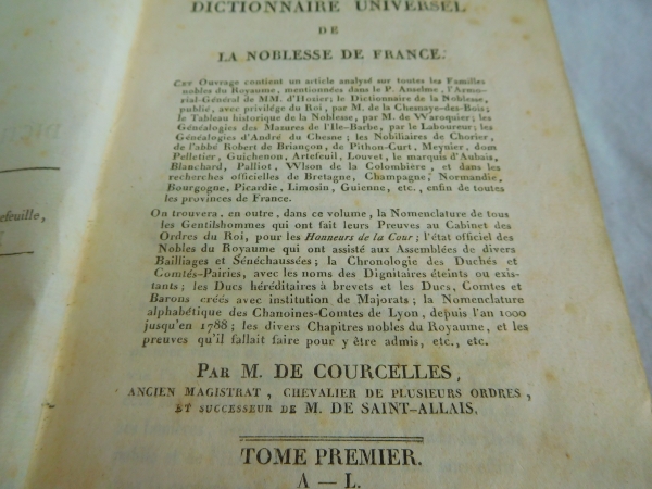 French nobility dictionnary - 19th century - 1820