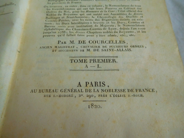 French nobility dictionnary - 19th century - 1820