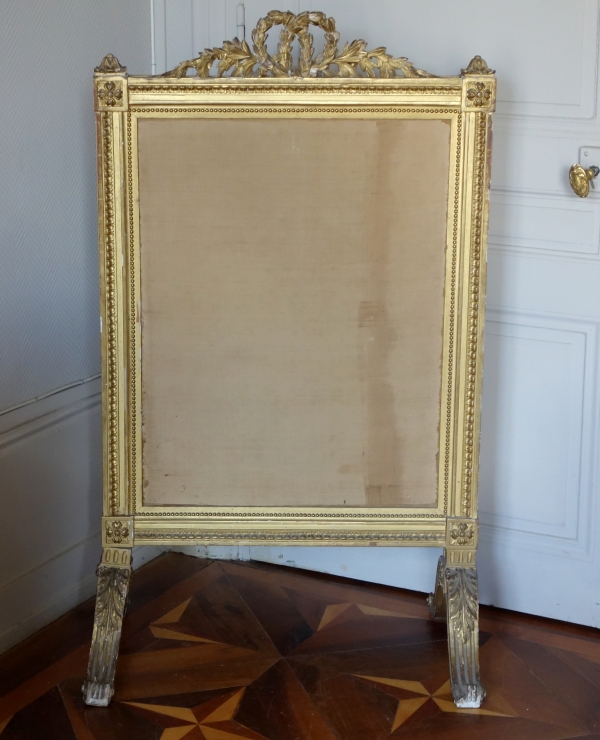 Louis XVI style gilt wood fire screen, 19th century