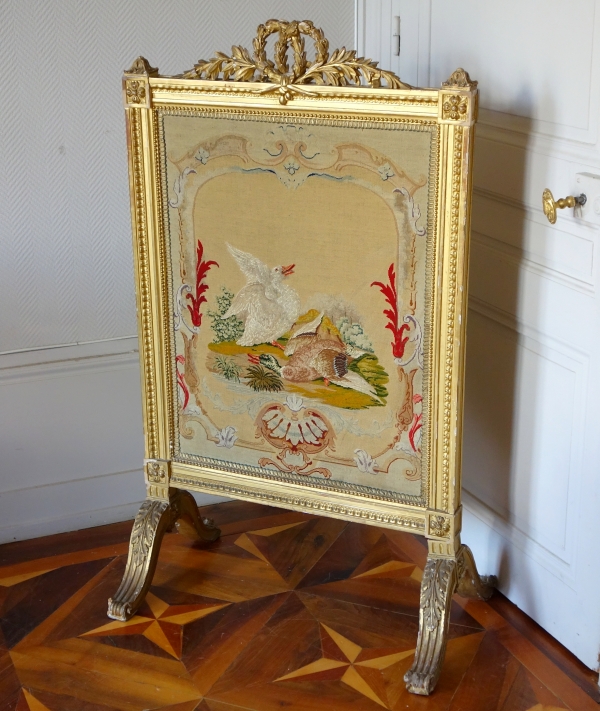 Louis XVI style gilt wood fire screen, 19th century
