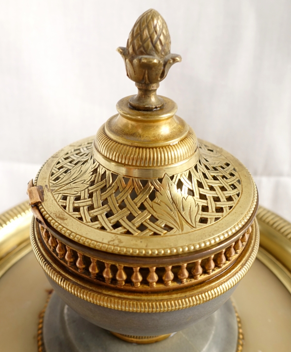 Large Directoire bronze and marble inkwell, late 18th century
