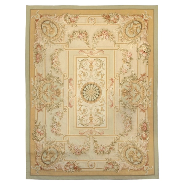 Grand tapis d'Aubusson de style Empire Restauration - 368cm x 270cm