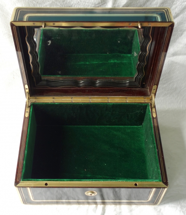 Ebony and brass jewelry box, crown of Marquis, 19th century