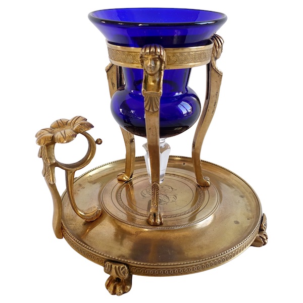 Ormolu Empire night light lamp and its blue glass - early 19th century circa 1805