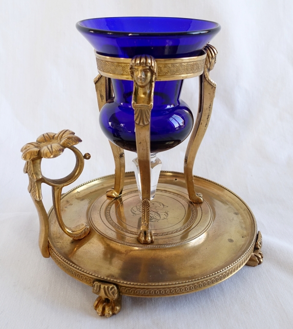 Ormolu Empire night light lamp and its blue glass - early 19th century circa 1805