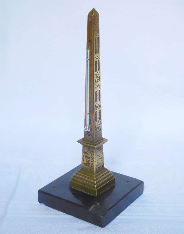 Obélisque de Louxor à La Concorde, réduction thermomètre - bronze & marbre d'époque XIXe siècle