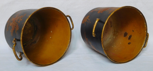 Pair of lacquered iron planters, chinese style decoration, early 19th century