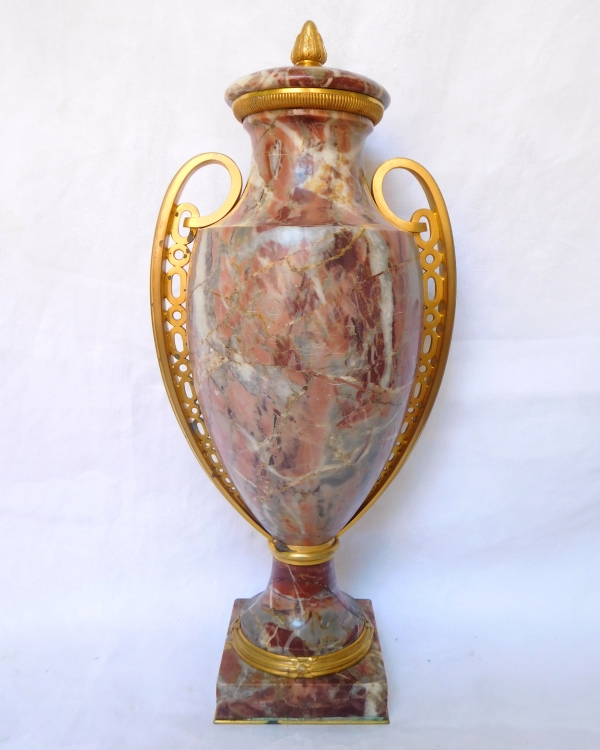 Pair of Louis XVI style vases, ormolu and marbre Art Deco production