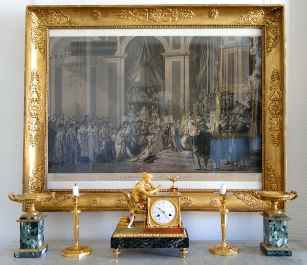 Paire de cassolettes Empire en bronze doré et marbre vert des Pyrénées - début XIXe siècle