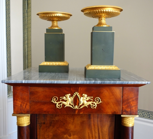 Pair of patinated bronze and ormolu cassolettes - Restauration period