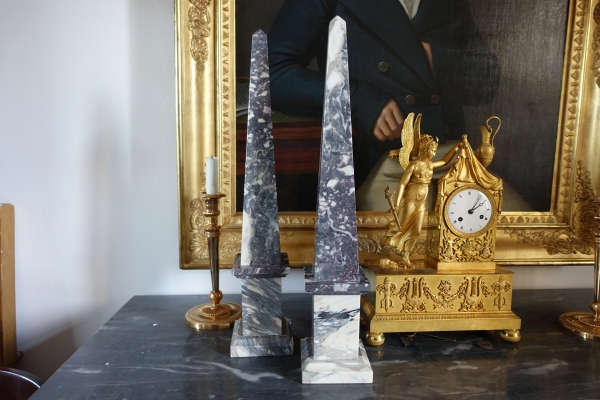 Pair of tall marble obelisks - 55cm - neocalassical decoration