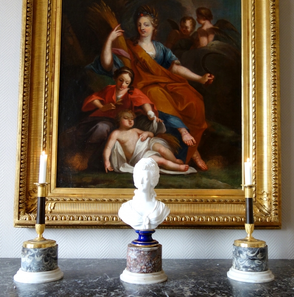 Pair of breche marble bases, Louis XVI style, 20th century Italian production