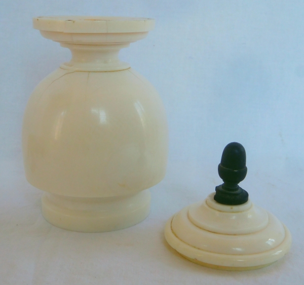 Pair of ivory and ebony vases / urns, early 19th century